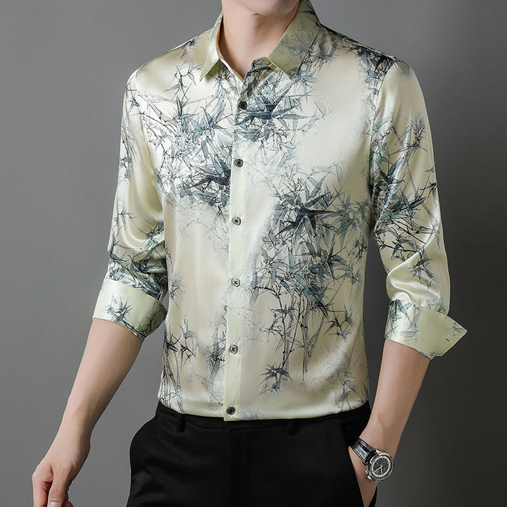 Herren Seidenhemd mit kunstvollem Bambusdruck Aliams