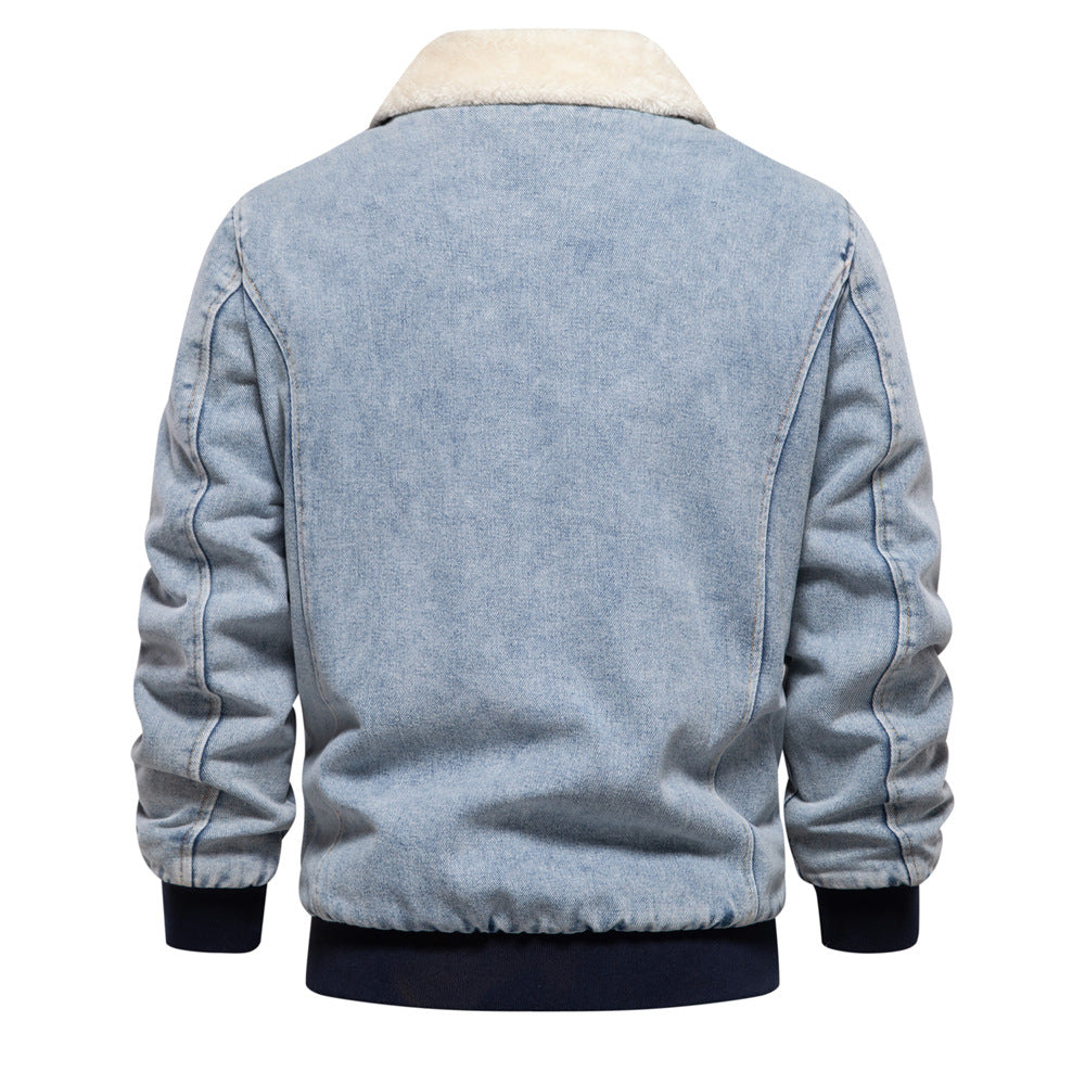 Herren Denimjacke mit warmem Fleecefutter und praktischen Taschen Aliams