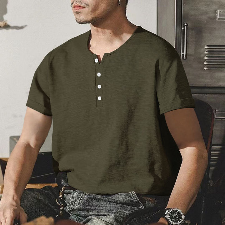 Herren Casual Henley-T-Shirt aus hochwertiger Baumwolle mit Knopfleiste Aliams