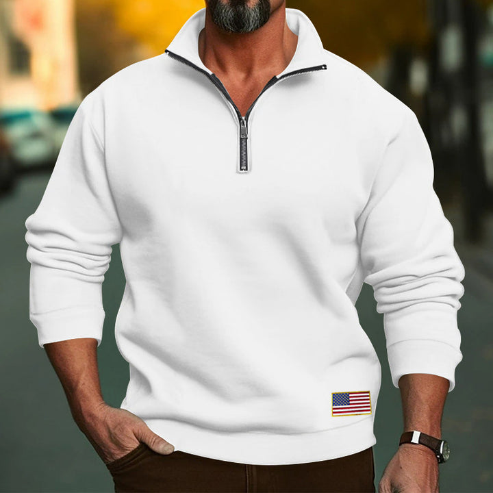 Herren Fleece-Pullover mit halbem Reißverschluss und Flaggenapplikation Aliams