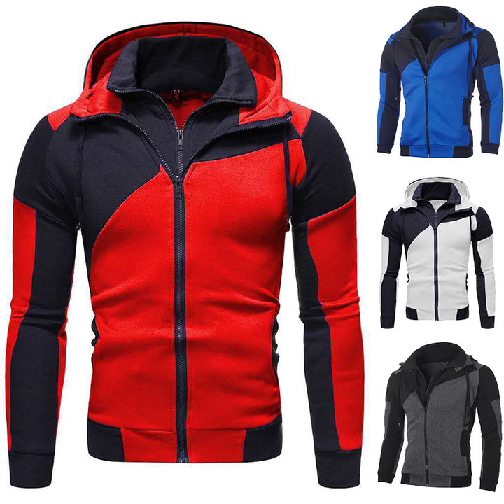 Herren sportliche Jacke mit innovativem Patchwork-Design und Kapuze Aliams