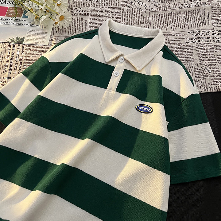 Herren gestreiftes Kurzarm-Polohemd aus atmungsaktivem Baumwollmaterial Aliams