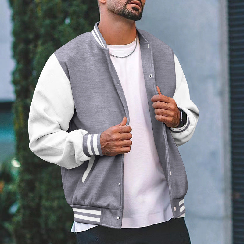 Herren sportliche Collegejacke mit gestreiften Ärmelbündchen und praktischen Knöpfen Aliams