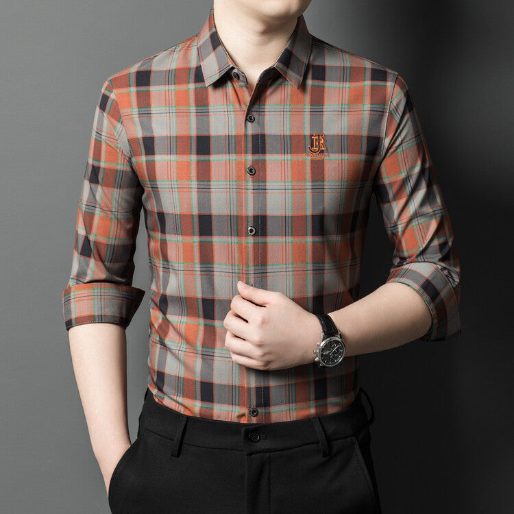 Herren hochwertiges kariertes Langarmhemd Aliams