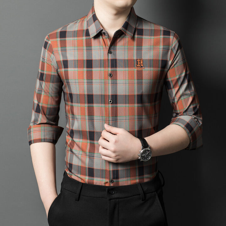 Herren hochwertiges kariertes Langarmhemd Aliams