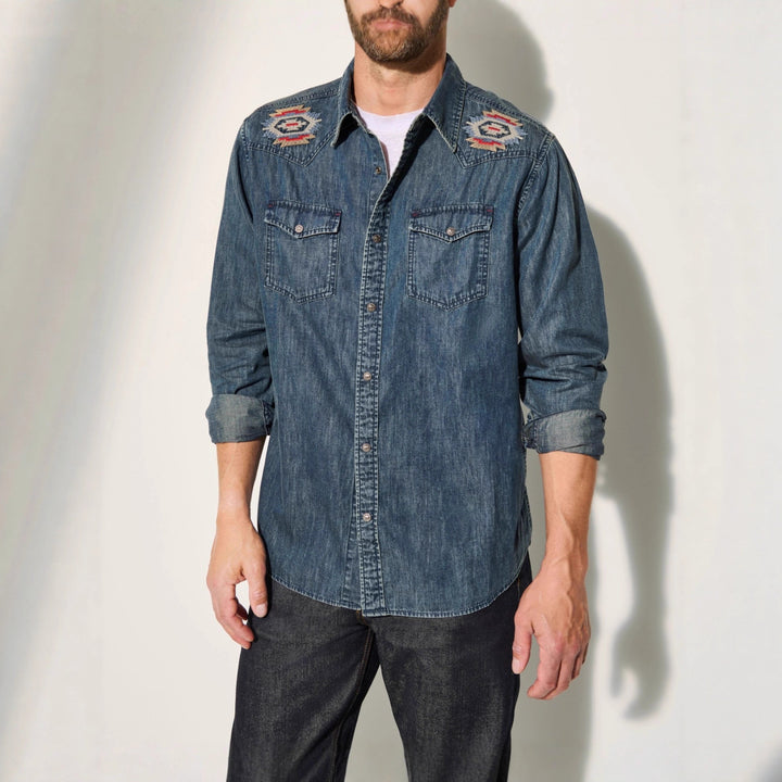 Herren Denim-Hemd mit gestickten Details Aliams