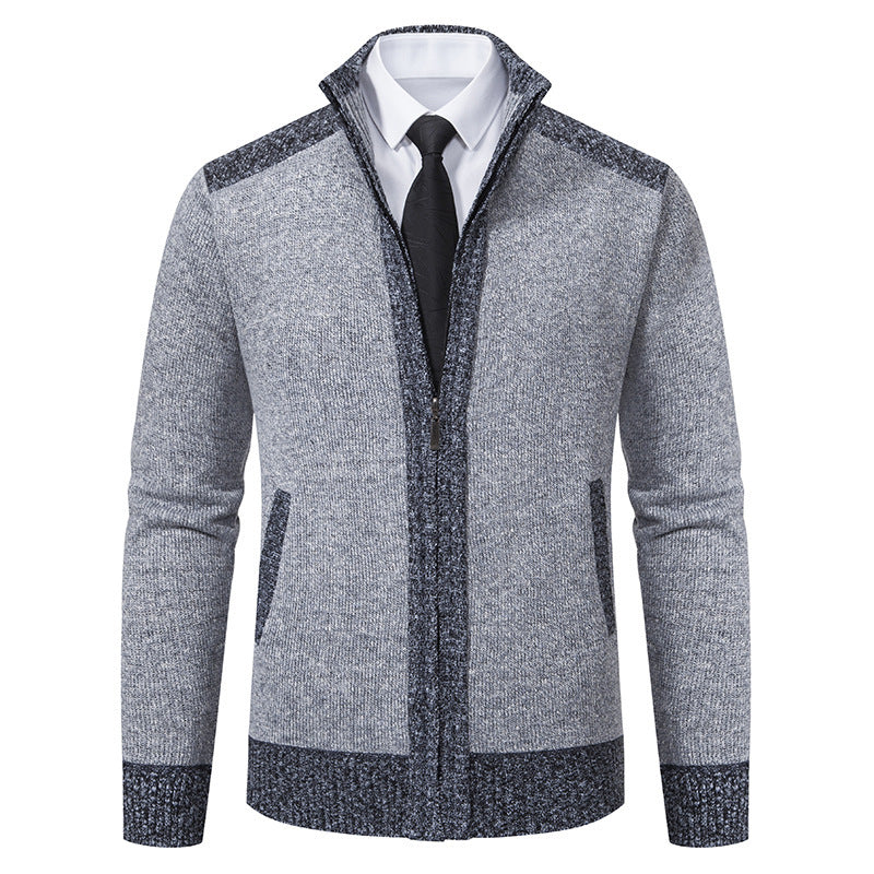 Herren elegante Strickjacke mit modernem Reißverschluss und hohem Kragen Aliams