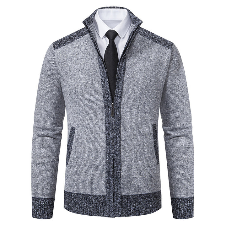 Herren elegante Strickjacke mit modernem Reißverschluss und hohem Kragen Aliams