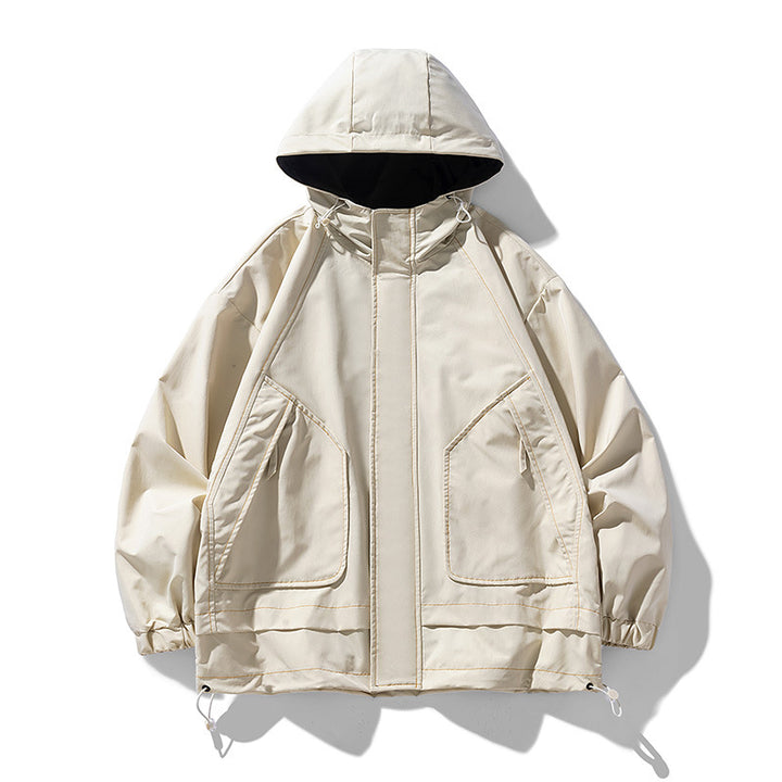 Herren winddichte praktische Outdoor-Jacke mit verstellbarer Kapuze und großen Taschen Aliams