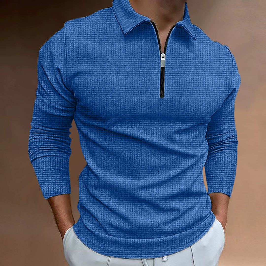 Herren strukturiertes Langarmshirt mit Reißverschluss und Stehkragen Aliams