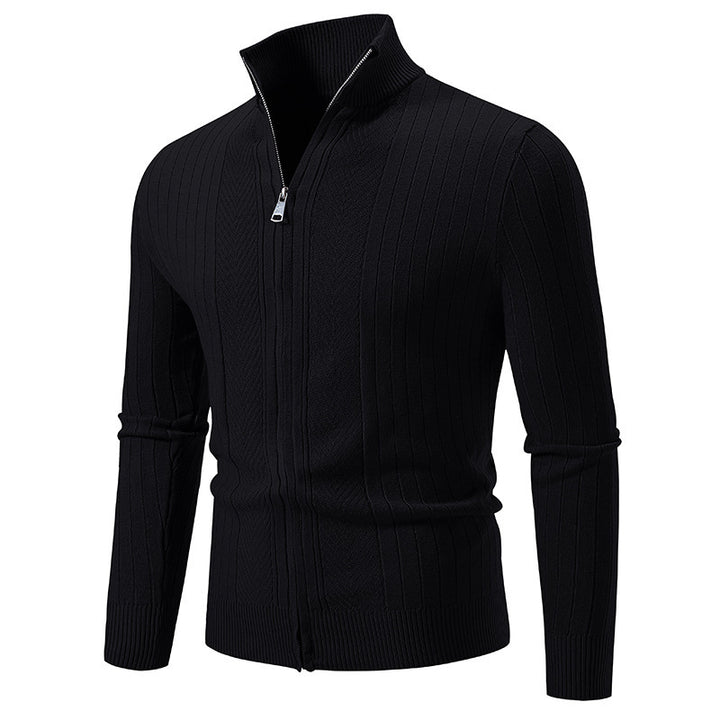 Herren stylische Strickjacke mit hohem Stehkragen und modischem Reißverschluss Aliams