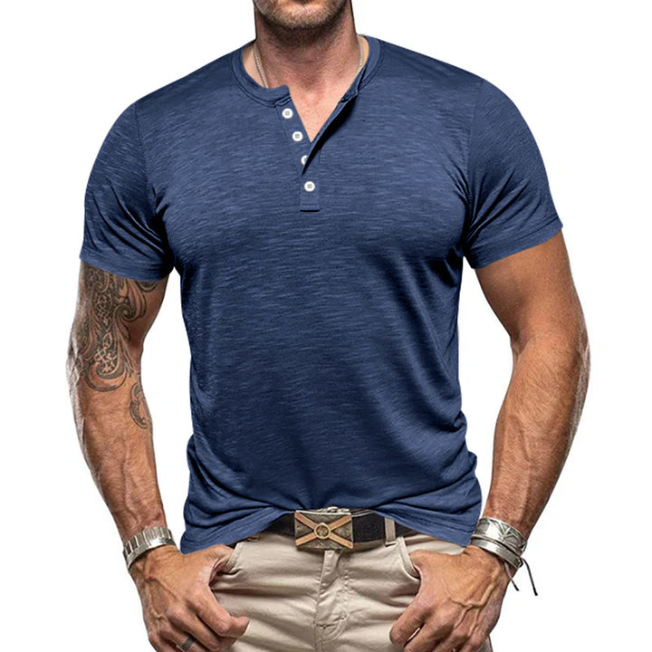 Herren Kurzarm-Henley-T-Shirt aus atmungsaktivem Baumwollmix mit modernem Schnitt Aliams