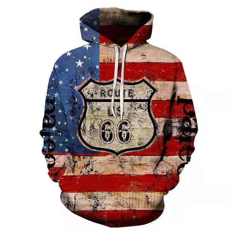 Herren Kapuzenpullover mit auffälligem Route 66 Grafikdesign und hochwertigem Materialmix Aliams