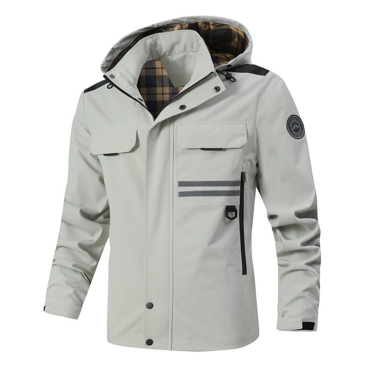 Herren funktionale wetterfeste Jacke mit Kapuze und mehreren Taschen Aliams