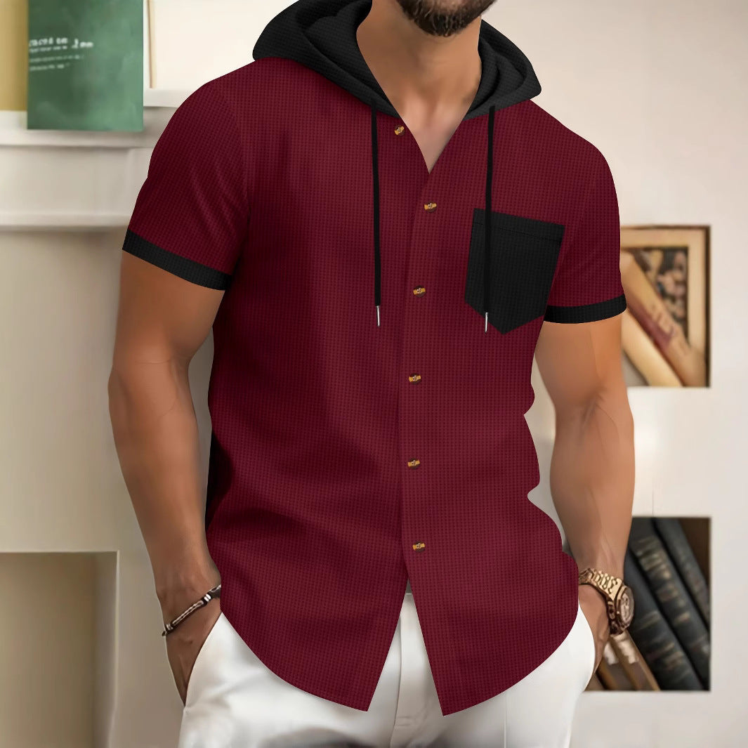 Herren Kurzarm-Hemd mit Kapuze und Brusttasche Aliams