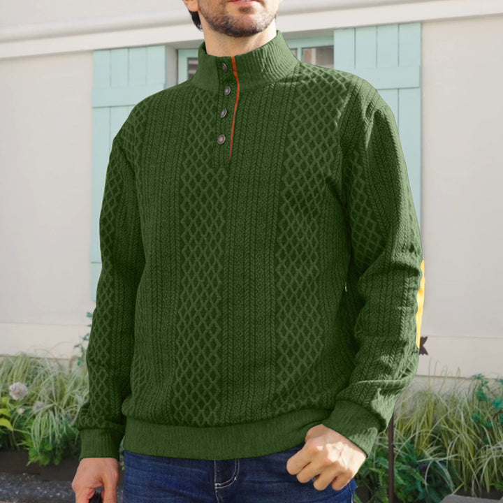 Herren Strickpullover mit meliertem Muster und Knopfleiste Aliams