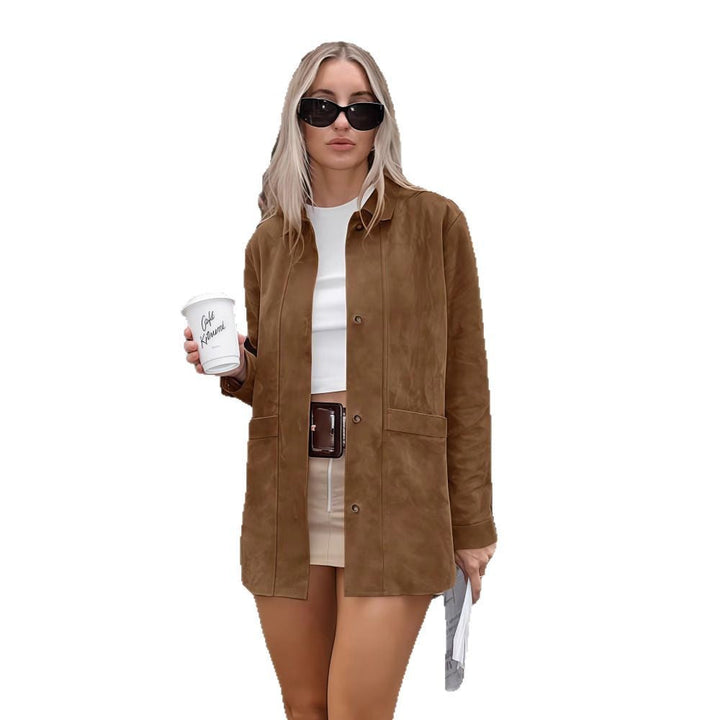 Damen Weiche Wildlederjacke mit Praktischen Aufgesetzten Taschen und Elegantem Schnitt Aliams