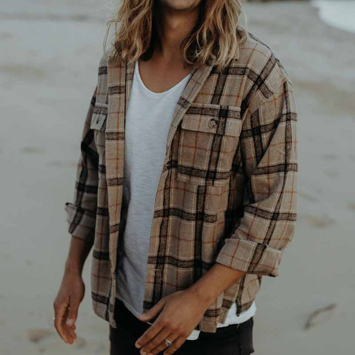 Herren Karierter Flanellhemd mit praktischen Brusttaschen und Knopfverschluss Aliams