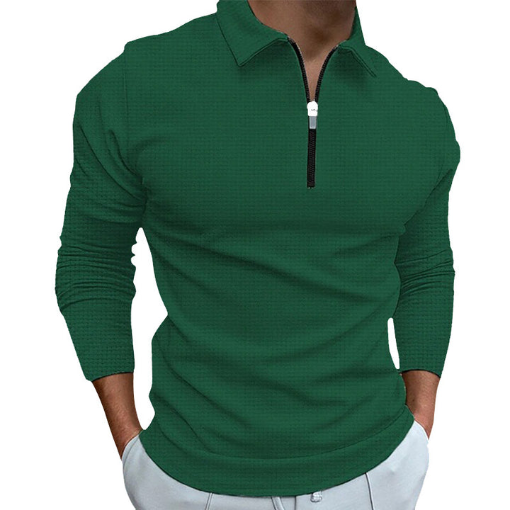 Herren strukturiertes Langarmshirt mit Reißverschluss und Stehkragen Aliams