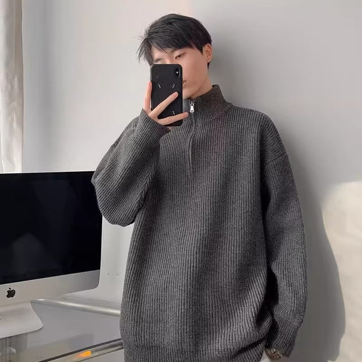 Herren Grobstrickpullover mit Stehkragen und Reißverschluss Aliams