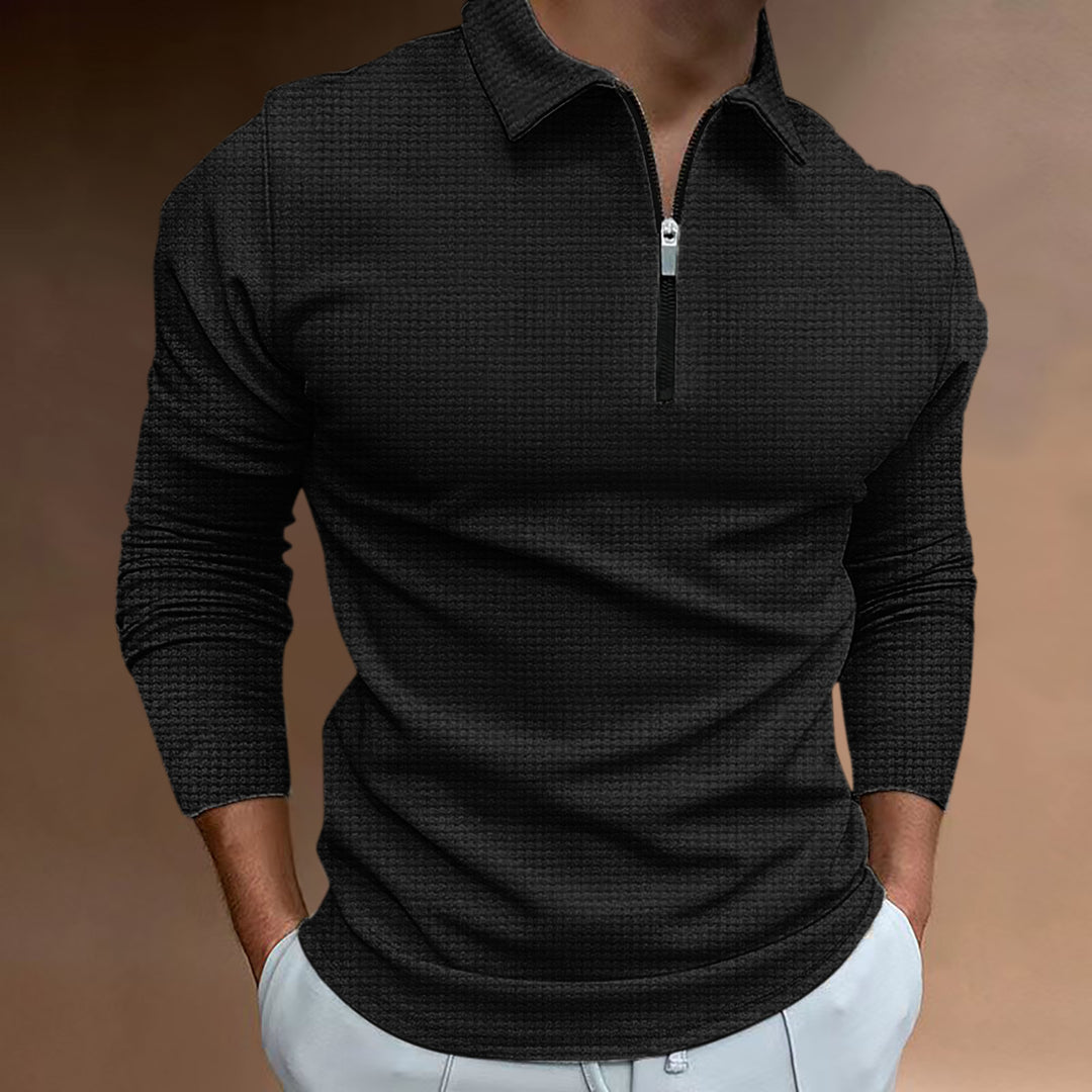 Herren strukturiertes Langarmshirt mit Reißverschluss und Stehkragen Aliams