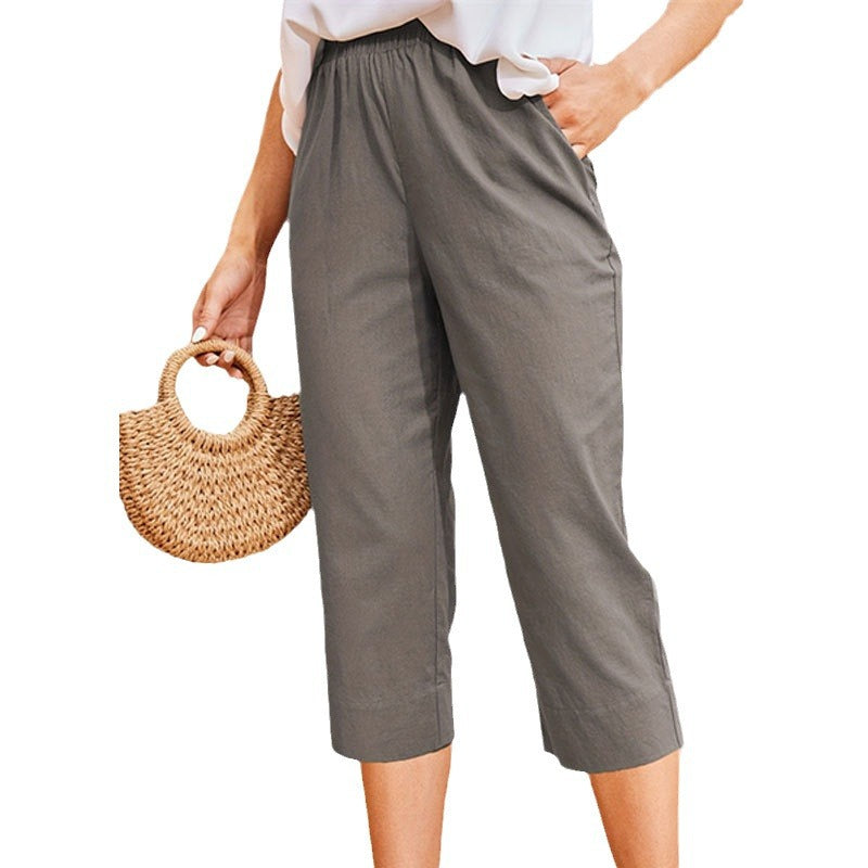 Damen Bequeme Leinen-Hose mit Elastischem Bund Aliams