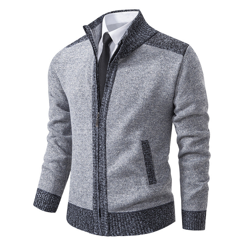Herren gesteppte Strickjacke mit hohem Kragen und praktischen Taschen Aliams