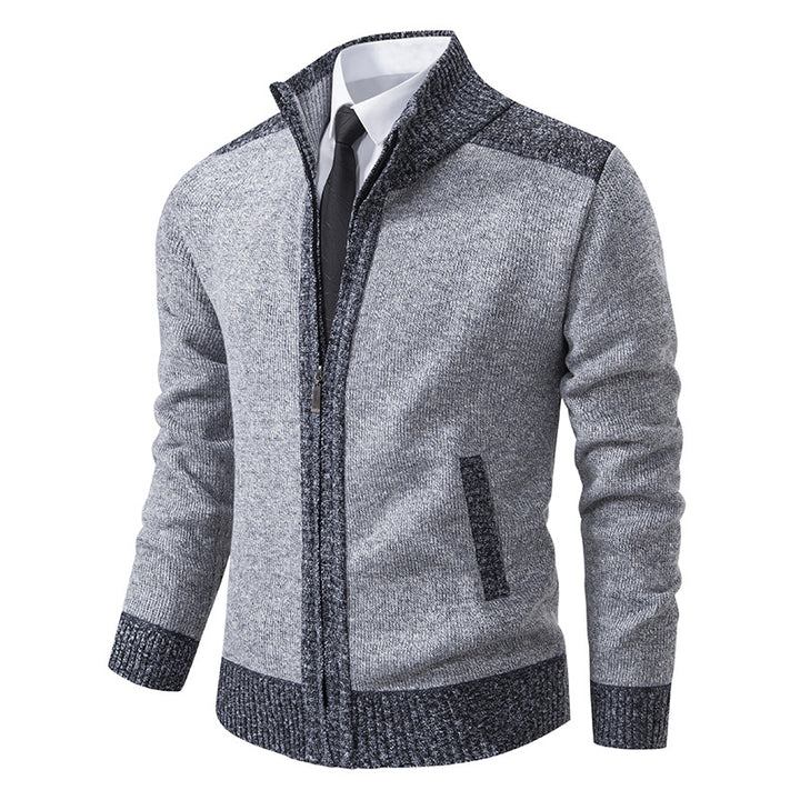Herren gesteppte Strickjacke mit hohem Kragen und praktischen Taschen Aliams