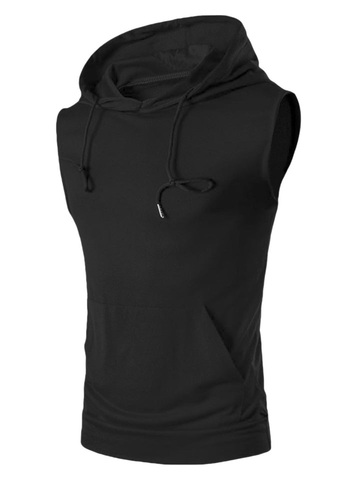 Herren ärmelloses Kapuzenshirt mit geräumiger Kängurutasche und atmungsaktiven Materialien Aliams