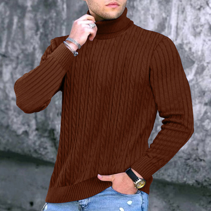 Herren eleganter Rollkragenpullover mit exquisiter Zopfmusterstruktur Aliams
