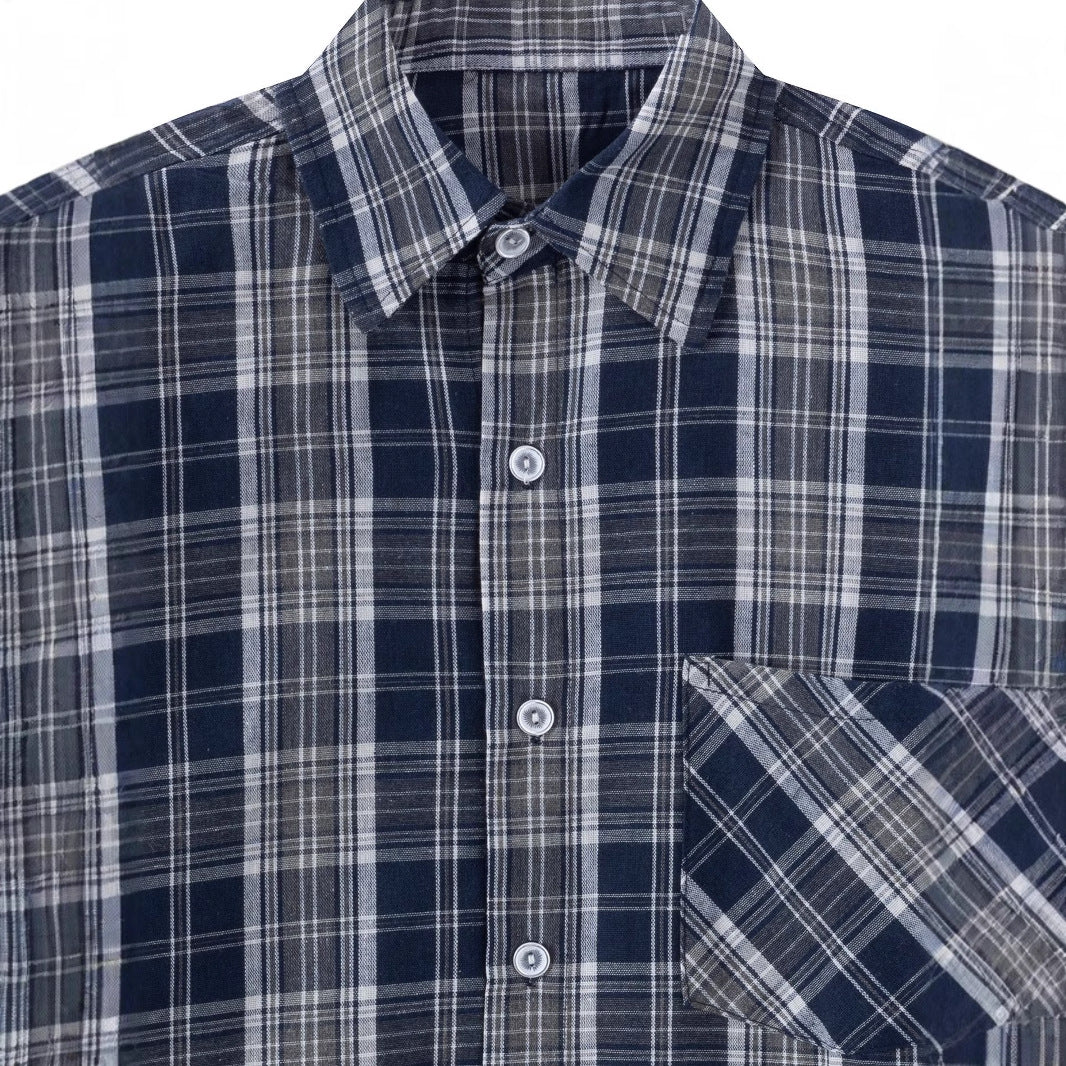 Herren kariertes Langarmhemd mit modischer Brusttasche Aliams