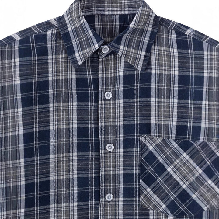 Herren kariertes Langarmhemd mit modischer Brusttasche Aliams