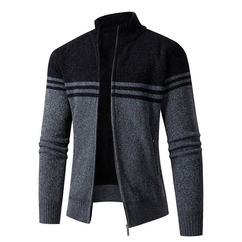 Herren Strickjacke mit modernem Zipper und sportlichem Streifenmuster Aliams