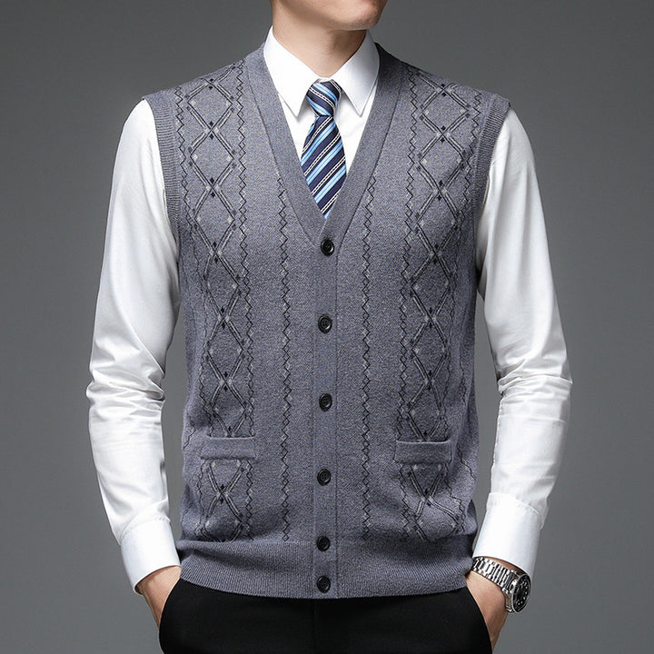 Herren elegante Strickweste mit Rautenmuster und Schalkragen Aliams