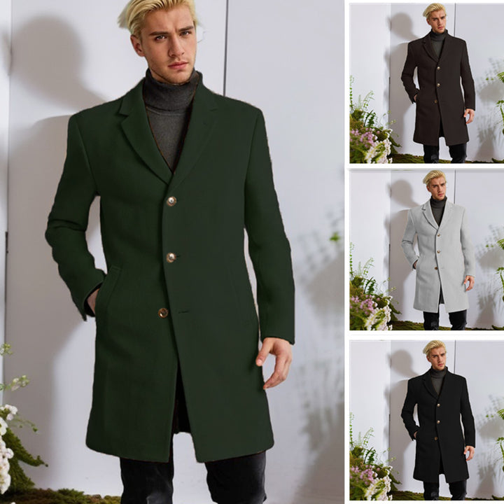 Herren eleganter Langmantel mit goldenen Knöpfen und klassischem Schnitt Aliams
