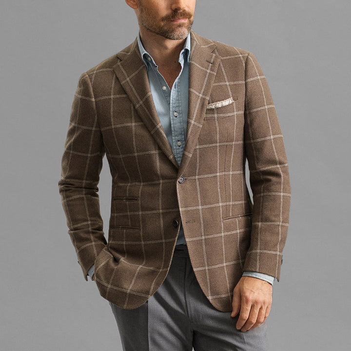 Herren kariertes Wollblazer mit feiner Textur und klassischen Details Aliams