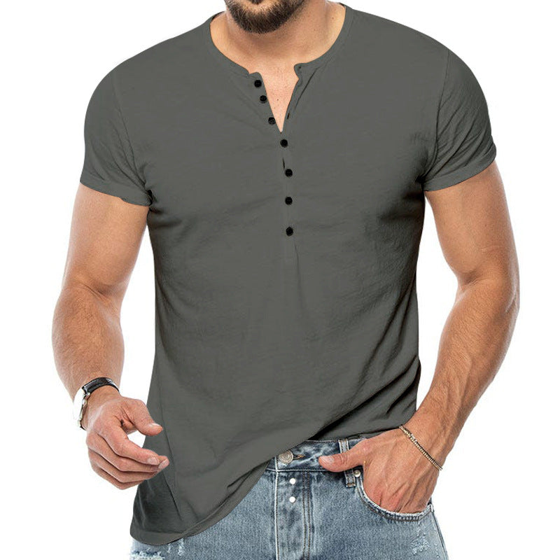 Herren Kurzarm-Henley-Shirt mit modischem Knopfdesign und körperbetonter Passform Aliams