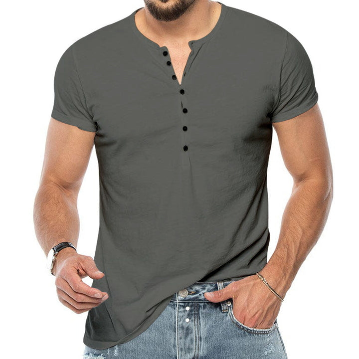 Herren Kurzarm-Henley-Shirt mit modischem Knopfdesign und körperbetonter Passform Aliams