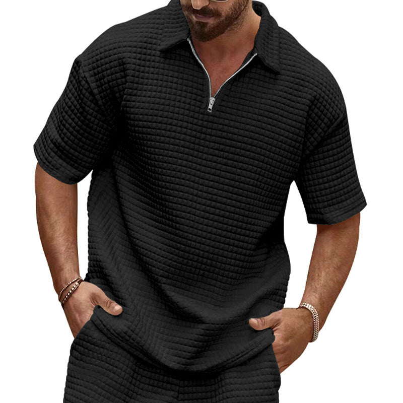 Herren Kurzarm-Henley-T-Shirt mit strukturiertem Design und modischem Kragen Aliams