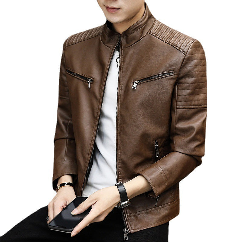 Herren stilvolle Kunstlederjacke mit schützenden Steppnähten Aliams