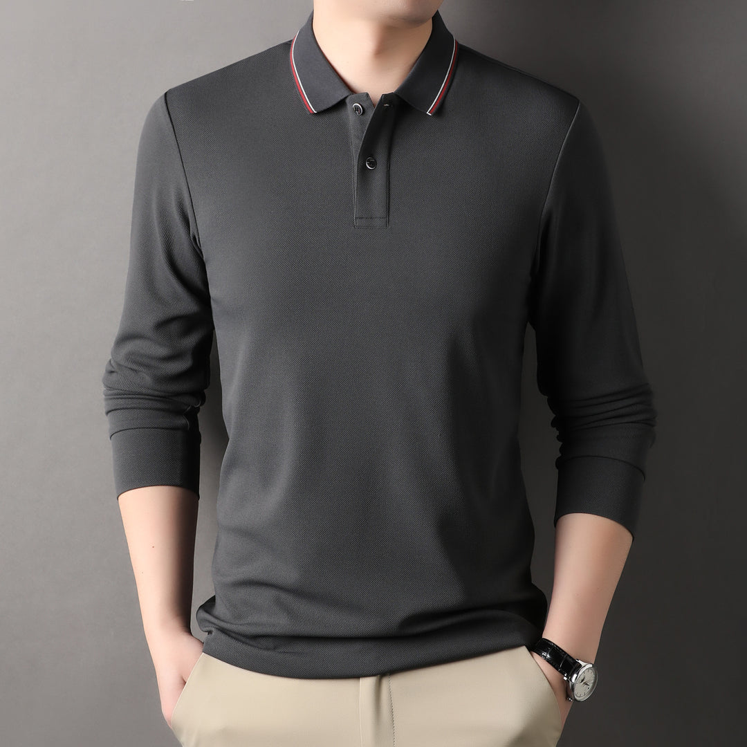 Herren elegantes Langarm-Polo mit modernem Kragen und stylischen Akzenten Aliams