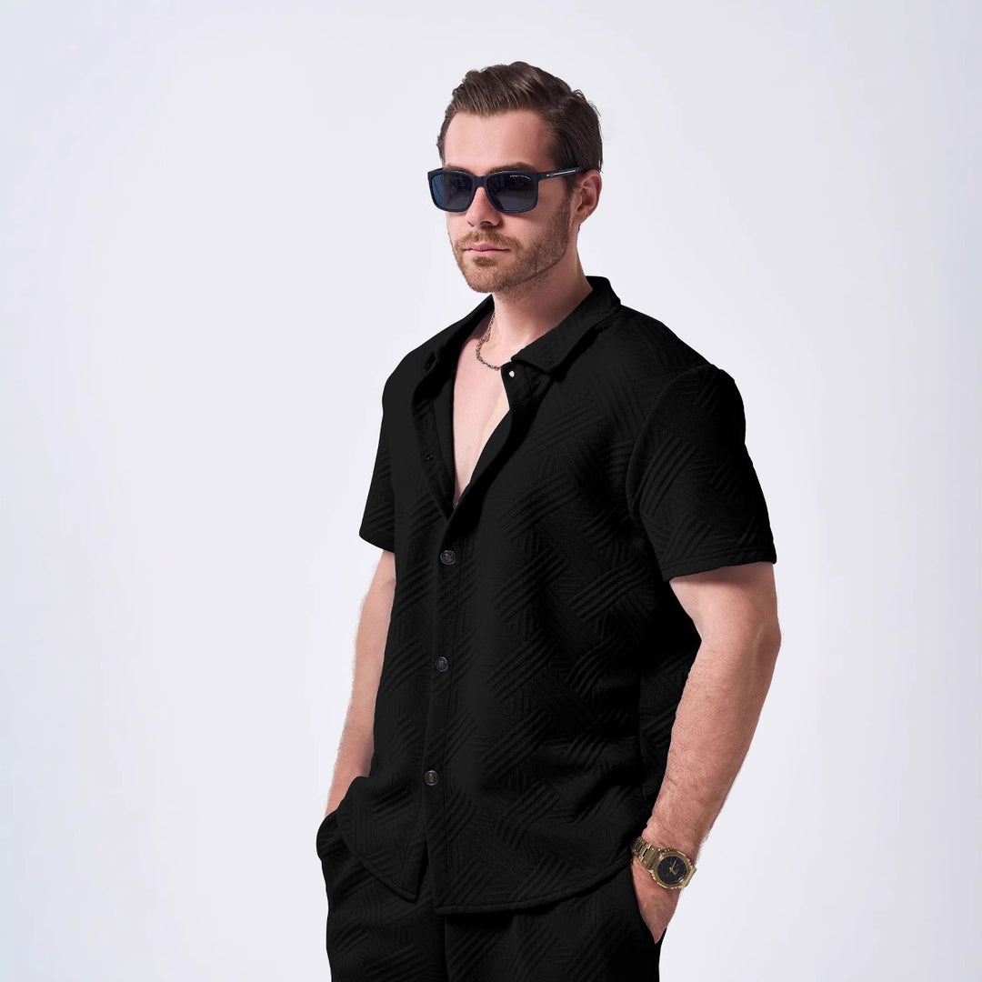 Herren Kurzarm-Hemd mit strukturiertem Design und modernen Akzenten Aliams