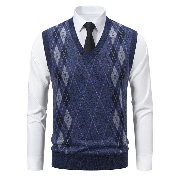 Herren eleganter V-Ausschnitt Pullunder im argyle Muster Aliams