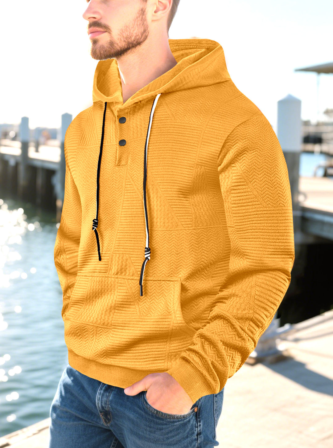 Herren Kapuzenpullover mit strukturierter Oberfläche und Knopfleiste Aliams