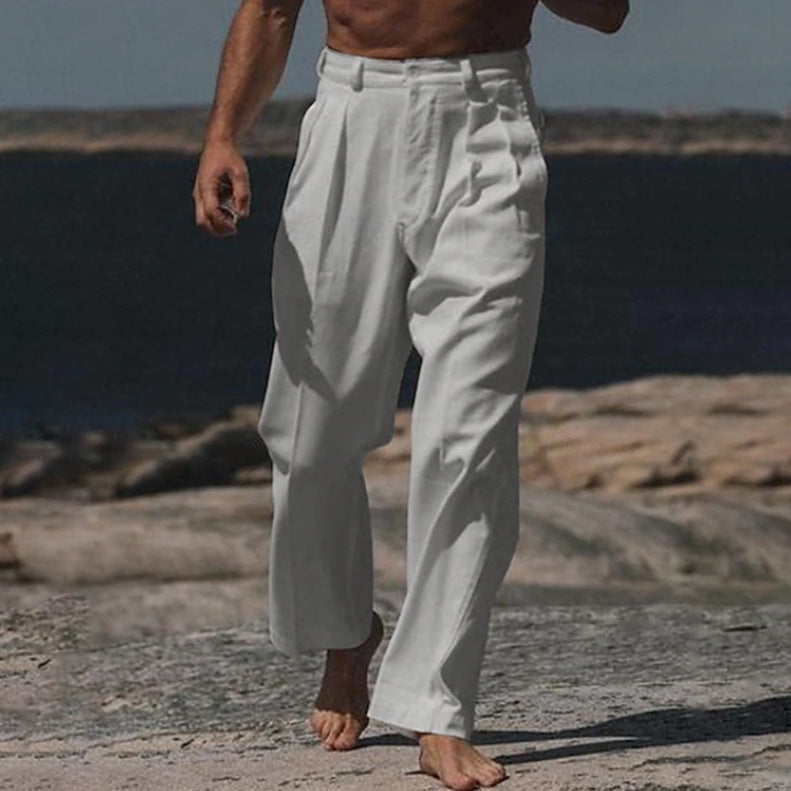 Herren elegante Leinenhose mit weitem Schnitt und hohem Tragekomfort Aliams