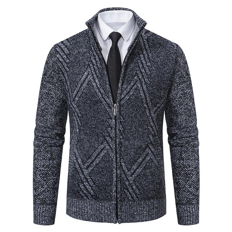 Herren elegante Strickjacke mit strukturiertem Zopfmuster und hochschließendem Kragen Aliams