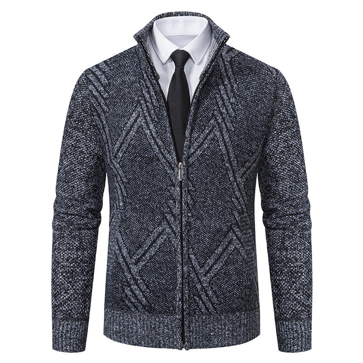 Herren elegante Strickjacke mit strukturiertem Zopfmuster und hochschließendem Kragen Aliams