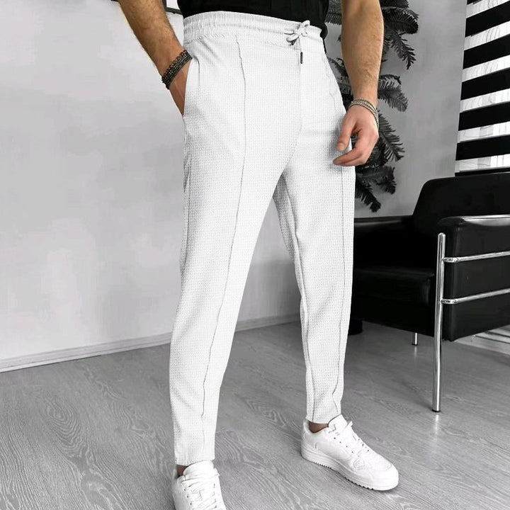 Herren stylische Hochbund-Hose mit elastischem Kordelzug und strukturiertem Design Aliams