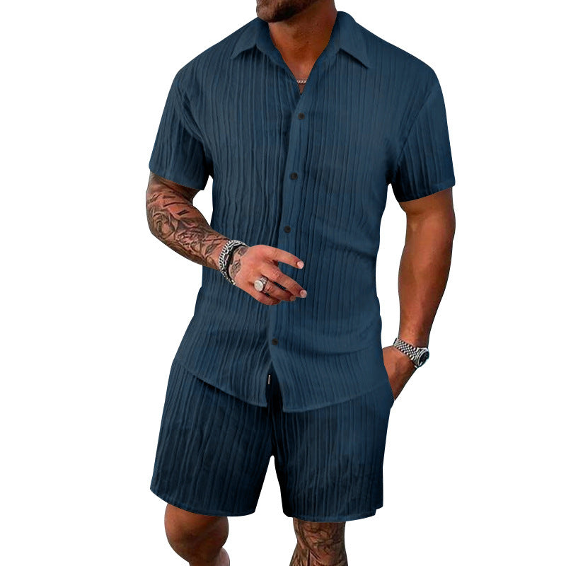 Herren Kurzarm-Shirt und Shorts-Set mit strukturiertem Design Aliams