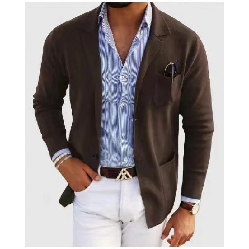 Herren elegante Strickblazer mit klassischem Schnitt und praktischen Taschen Aliams